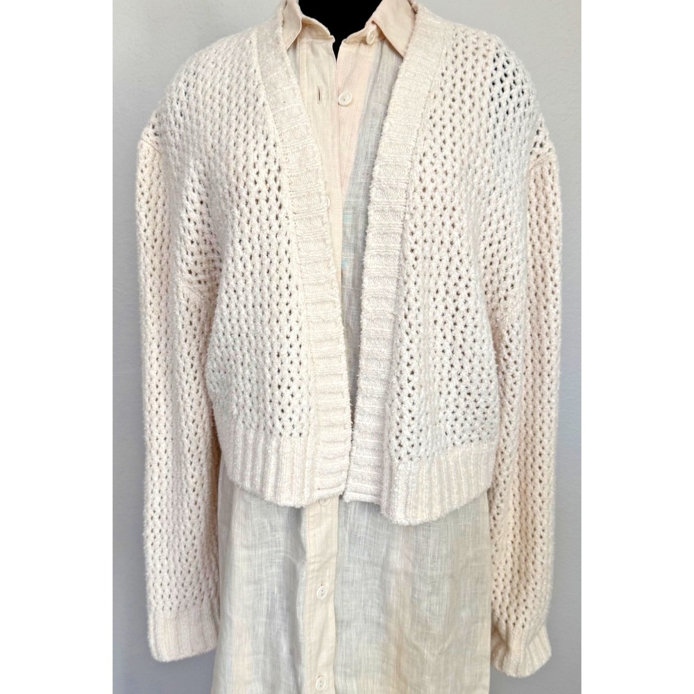 7Diamonds Tory Cropped Open‎ Sweater Size Large Ivory Cream Crocheted Cardigan